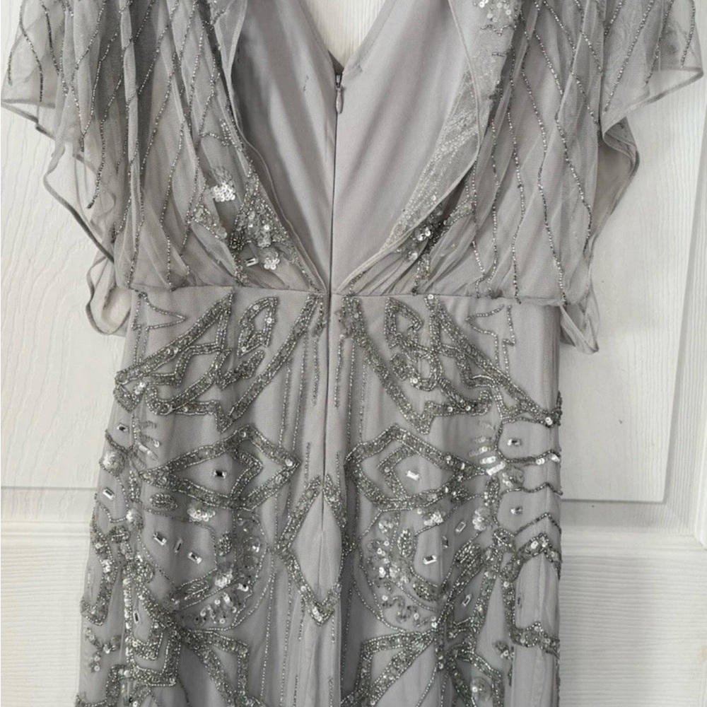 Aidan Mattox Art Deco Beaded Cocktail Dress Silver Gatsby - Picture 10 of 11